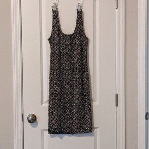 FOREVER 21 Black Cream Print Basic Mini Tank Dress Stretch Knit Size Small